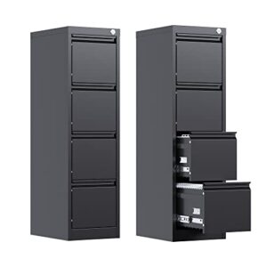 gangmei 4 drawer metal vertical file cabinet with lock, narrow filing cabinet with hanging letter/legal/a4 folders, locking steel cabinet for home, office, assembly required (black, 4 drawers)