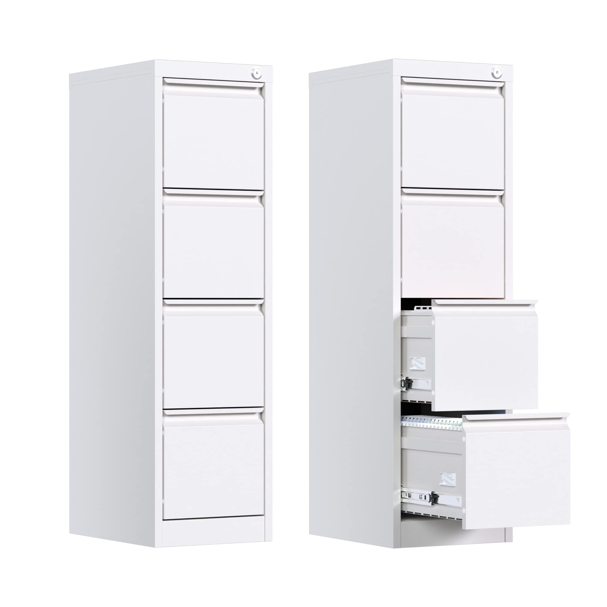 GangMei 4 Drawer Metal Vertical File Cabinet with Lock, Narrow Filing Cabinet with Hanging Letter/Legal/A4 Folders, Locking Steel Filing Cabinet for Home, Office, Assembly Required (White, 4 Drawers)