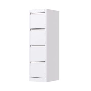 GangMei 4 Drawer Metal Vertical File Cabinet with Lock, Narrow Filing Cabinet with Hanging Letter/Legal/A4 Folders, Locking Steel Filing Cabinet for Home, Office, Assembly Required (White, 4 Drawers)