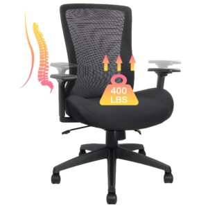 big and tall office chair for heavy people 400lb, ergonomic desk chair mesh computer chair with lumbar support, adjustable height and armrests