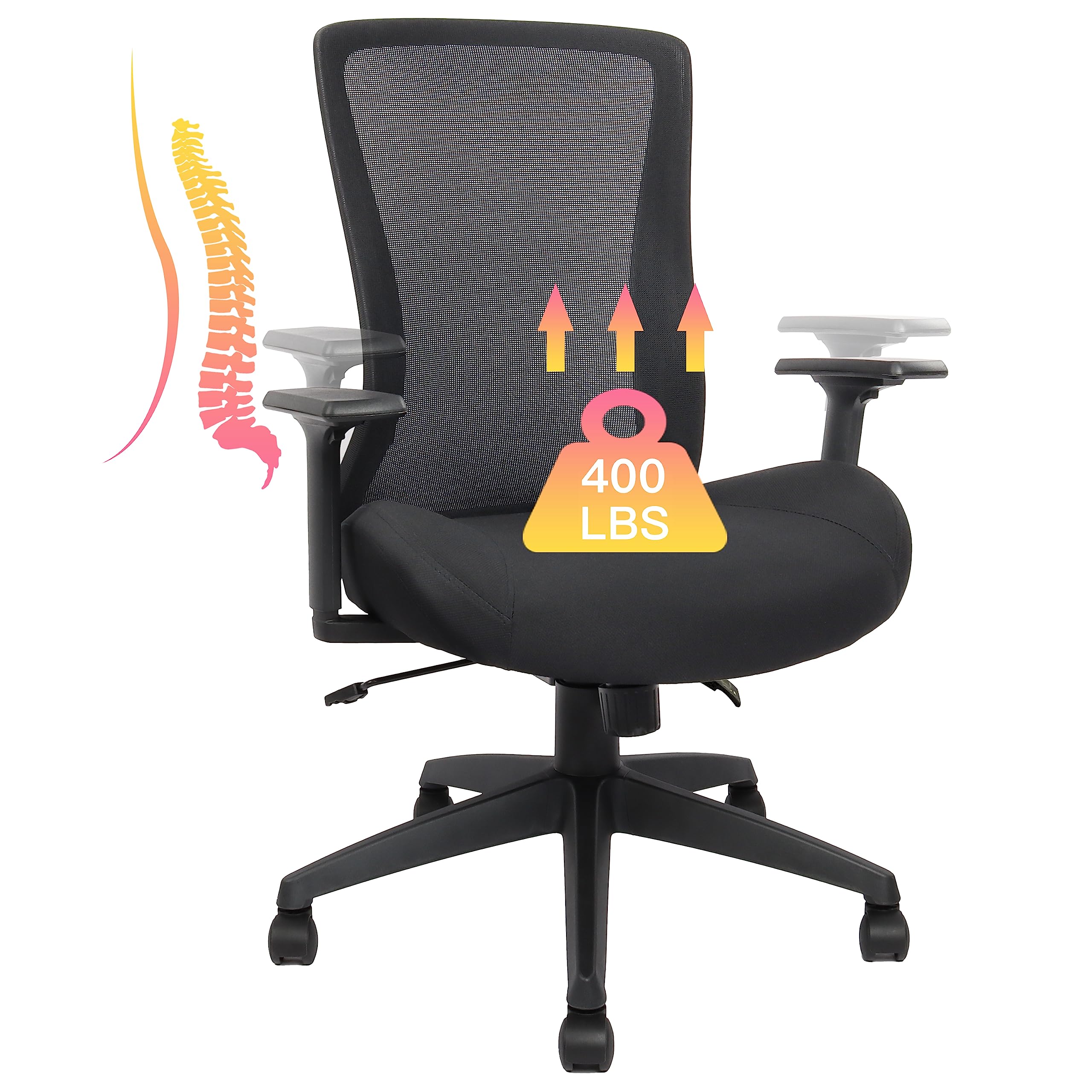 Big and Tall Office Chair for Heavy People 400lb, Ergonomic Desk Chair Mesh Computer Chair with Lumbar Support, Adjustable Height and Armrests