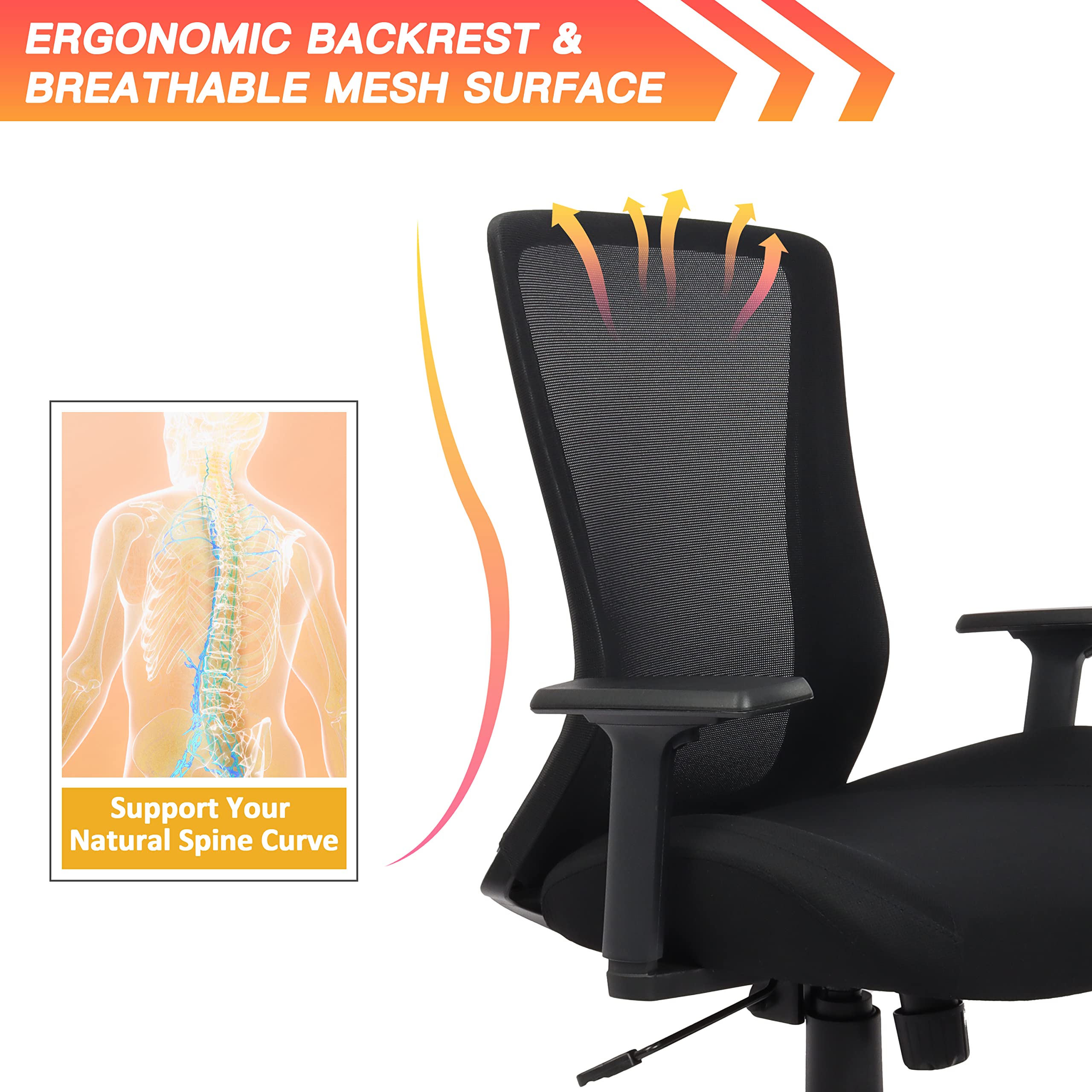 Big and Tall Office Chair for Heavy People 400lb, Ergonomic Desk Chair Mesh Computer Chair with Lumbar Support, Adjustable Height and Armrests