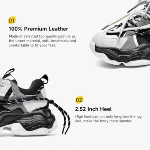 BEAU TODAY Chunky Dad Sneakers for Women,Women Fashion Platform Sneakers,Leather Comfortable Casual Walking Dad Shoes Grey&White US 7