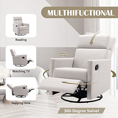 LUMISOL Modern Swivel Glider Rocker Recliner, Manual Recliner Gliders for Nursery, Upholstered Glider Reclining Chair with Tall Back for Living Room, Bedroom, Tan
