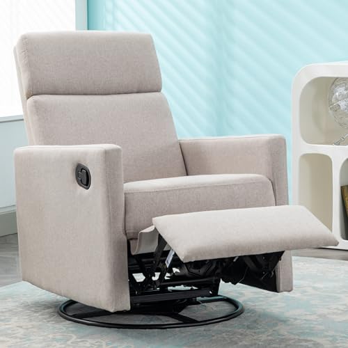 LUMISOL Modern Swivel Glider Rocker Recliner, Manual Recliner Gliders for Nursery, Upholstered Glider Reclining Chair with Tall Back for Living Room, Bedroom, Tan