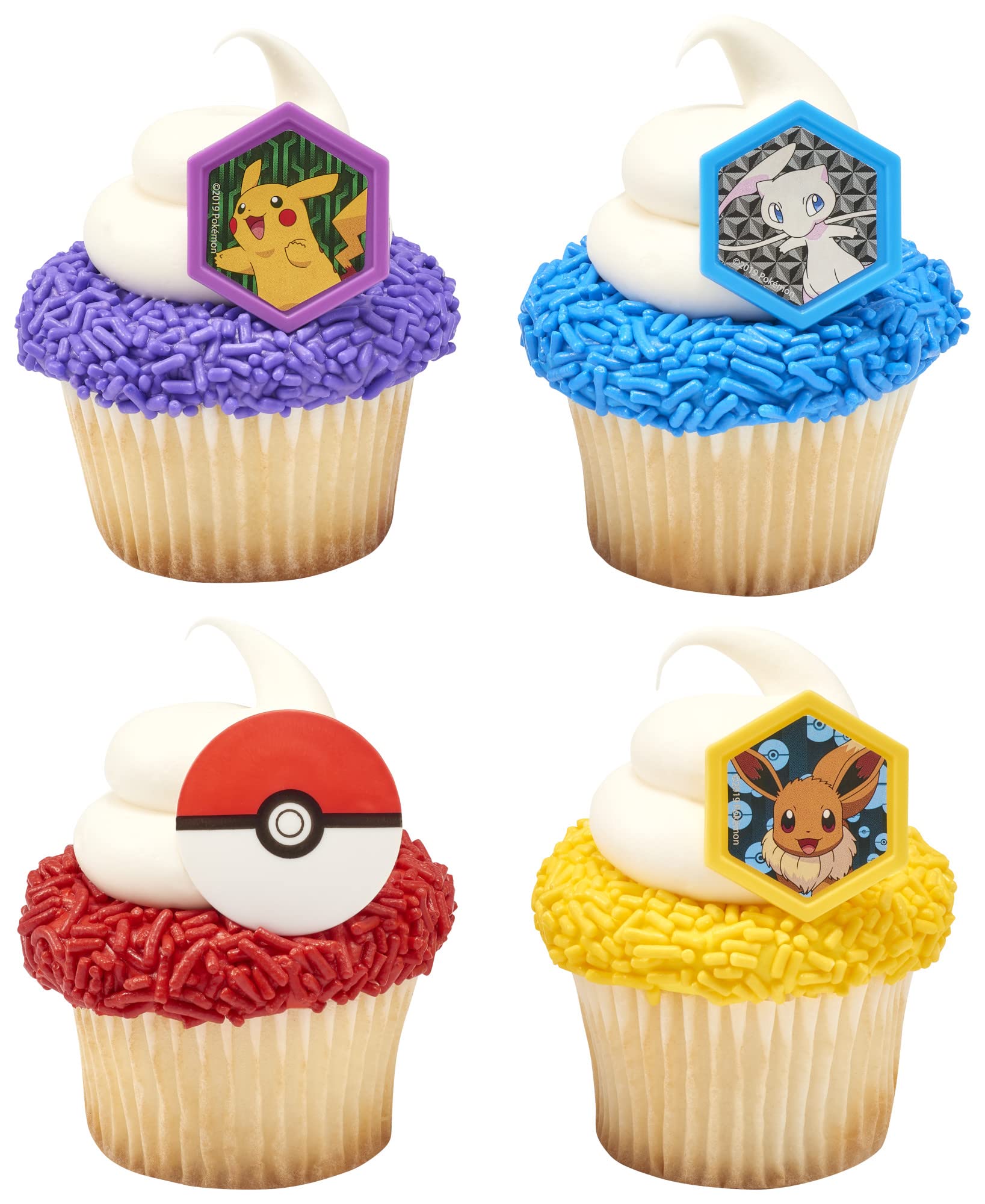 DecoPac Pokémon I Choose You Rings, Cupcake Decorations With Pikachu, Eevee, Mew, and Poké Ball, Multicolored Food Safe Cake Toppers – 24 Pack