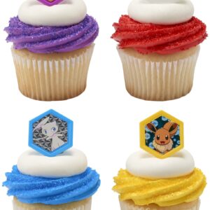 DecoPac Pokémon I Choose You Rings, Cupcake Decorations With Pikachu, Eevee, Mew, and Poké Ball, Multicolored Food Safe Cake Toppers – 24 Pack