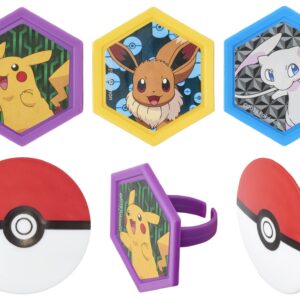 DecoPac Pokémon I Choose You Rings, Cupcake Decorations With Pikachu, Eevee, Mew, and Poké Ball, Multicolored Food Safe Cake Toppers – 24 Pack