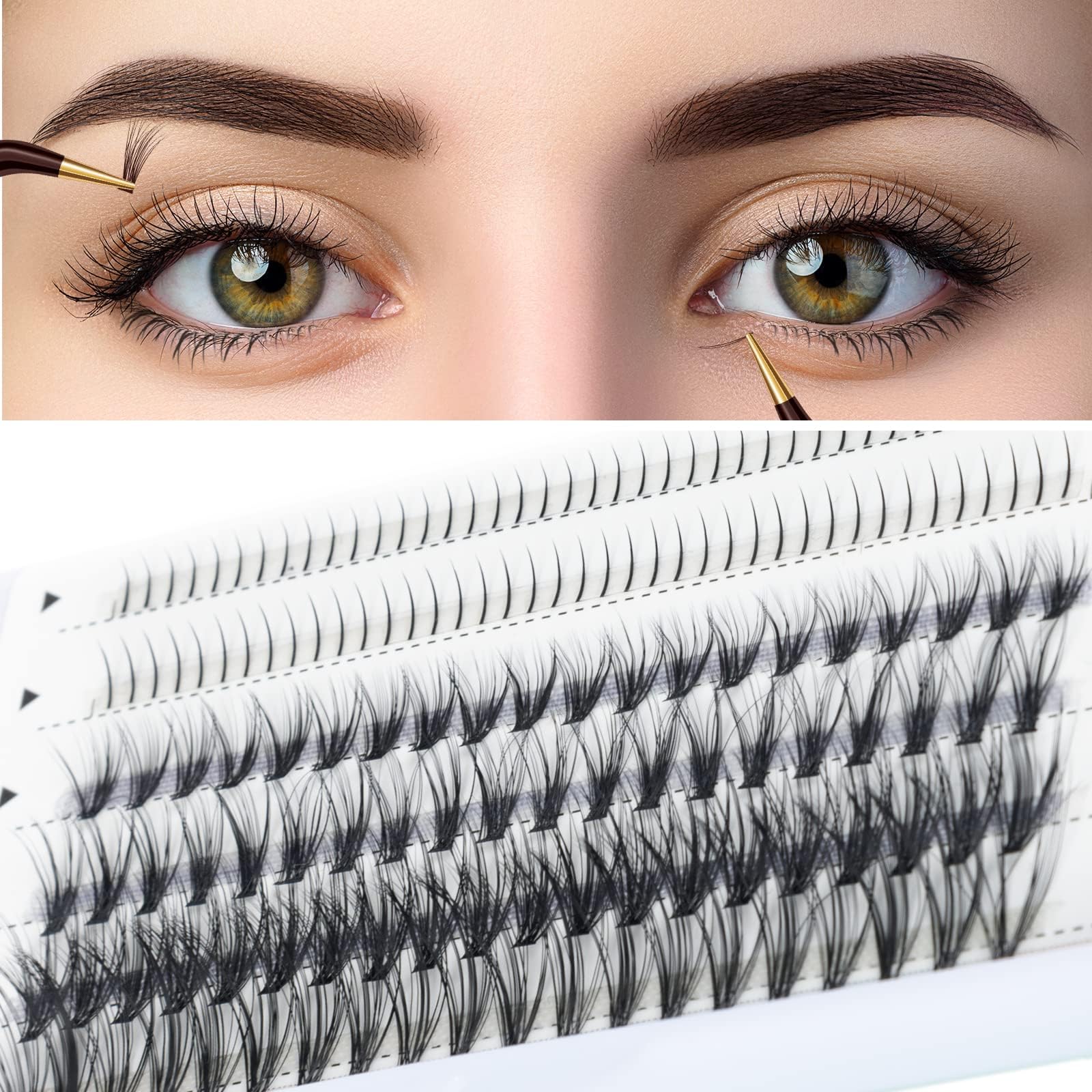 QEZEZA Lash Clusters DIY Eyelash Extensions, 160 Clusters Lashes 20D C Curl 6-16MM Mix, Individual Lashes Eyelash Clusters Extensions Cluster DIY at Home 160PCS (20D - C Curl - 6-16MM Mix)