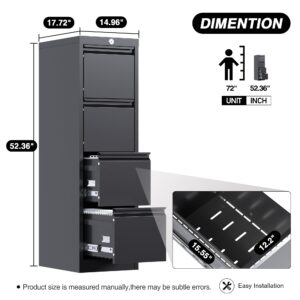 GangMei 4 Drawer File Cabinet, Vertical Filing Cabinets with Lock, Metal File Cabinets for Home Office A4 Letter/Legal Size, Assembly Required