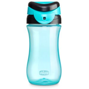 chicco 12oz. my tumbler open rim water bottle with free-flow spout | spill proof when lid is closed | flip-up carry handle | top-rack dishwasher safe | easy to hold toddler cup | teal | 2+ years