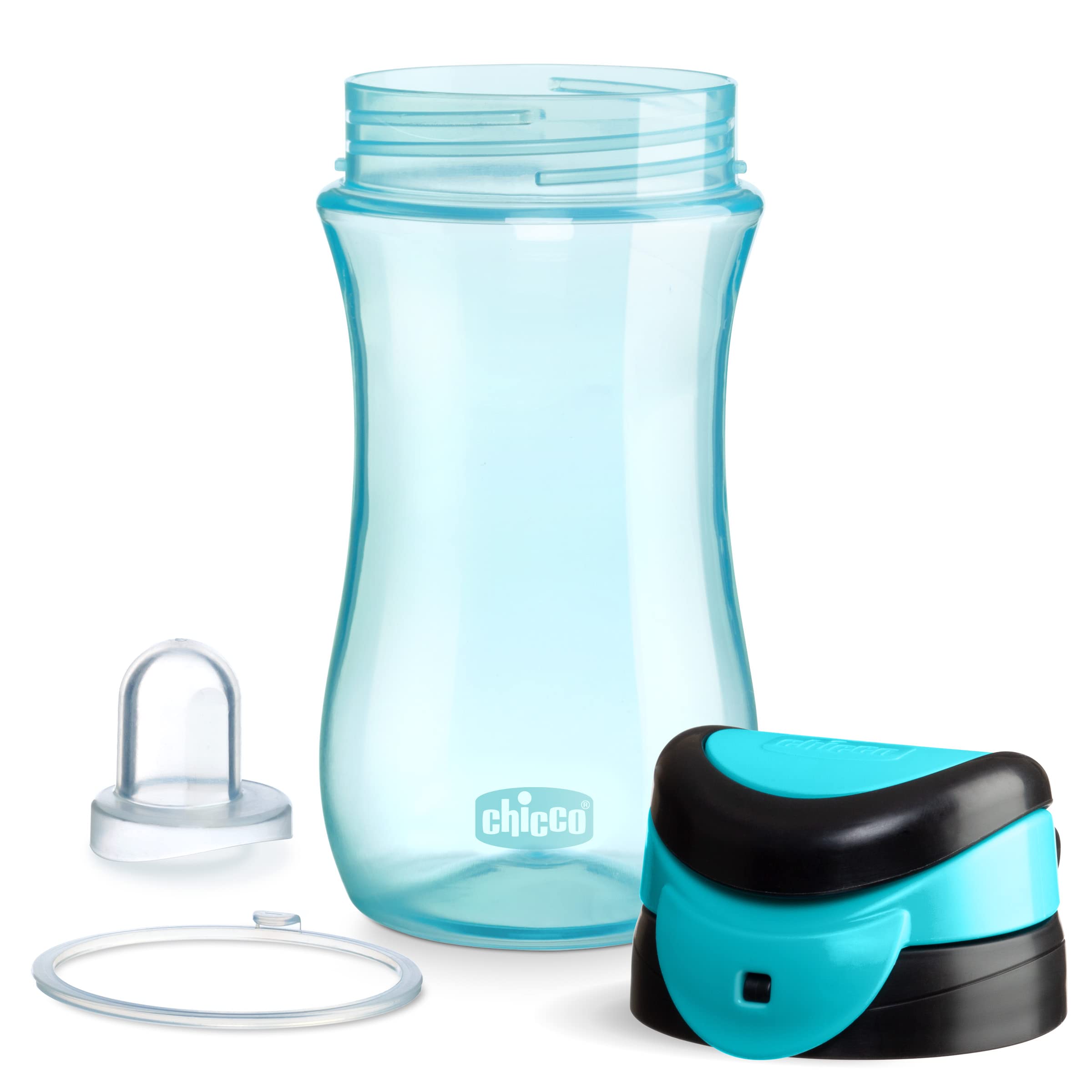 Chicco 12oz. My Tumbler Open Rim Water Bottle with Free-Flow Spout | Spill Proof when Lid is Closed | Flip-Up Carry Handle | Top-Rack Dishwasher Safe | Easy to Hold Toddler Cup | Teal | 2+ Years