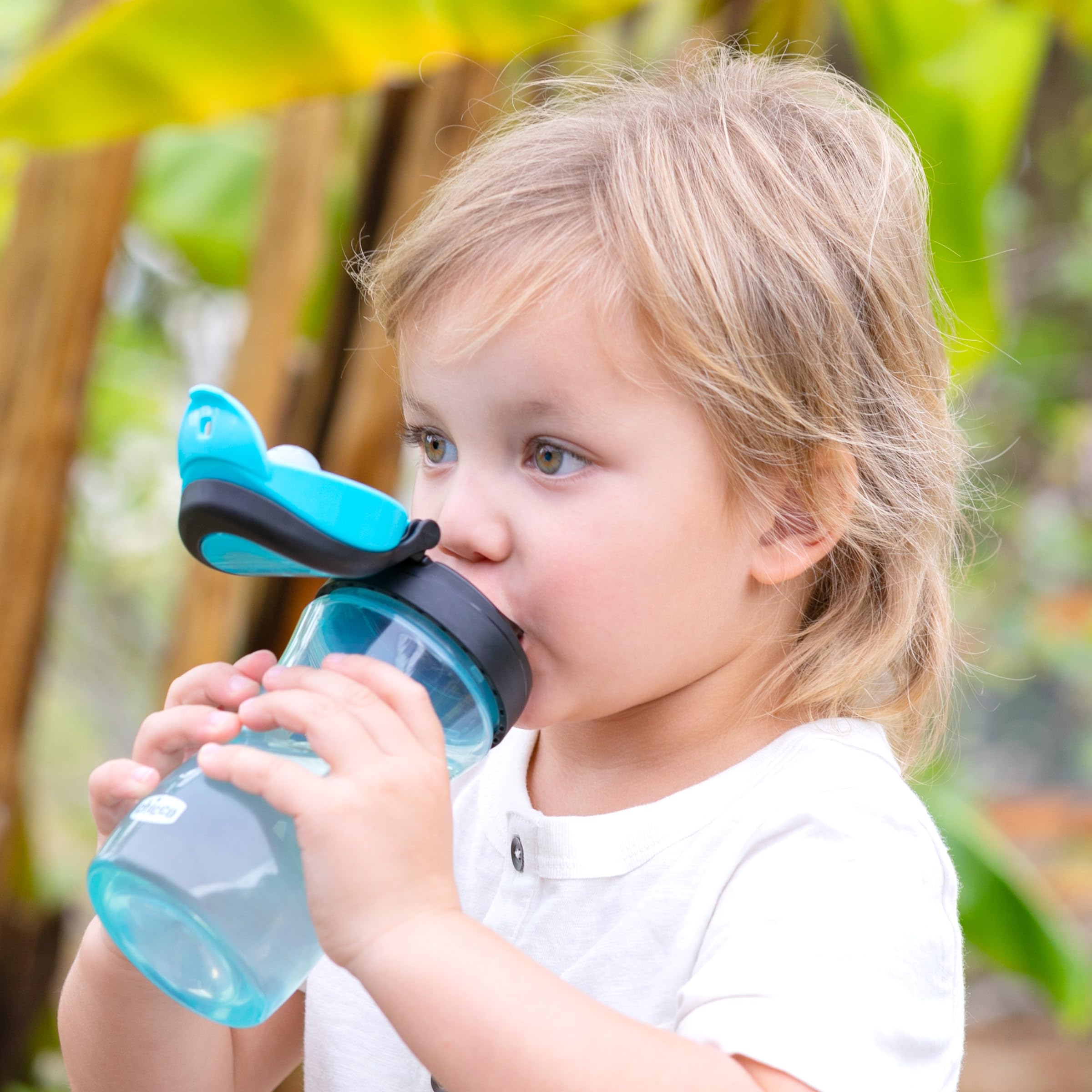 Chicco 12oz. My Tumbler Open Rim Water Bottle with Free-Flow Spout | Spill Proof when Lid is Closed | Flip-Up Carry Handle | Top-Rack Dishwasher Safe | Easy to Hold Toddler Cup | Teal | 2+ Years