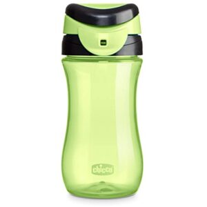 chicco 12oz. my tumbler open rim water bottle with free-flow spout | spill proof when lid is closed | flip-up carry handle | top-rack dishwasher safe | easy to hold toddler cup | green | 2+ years