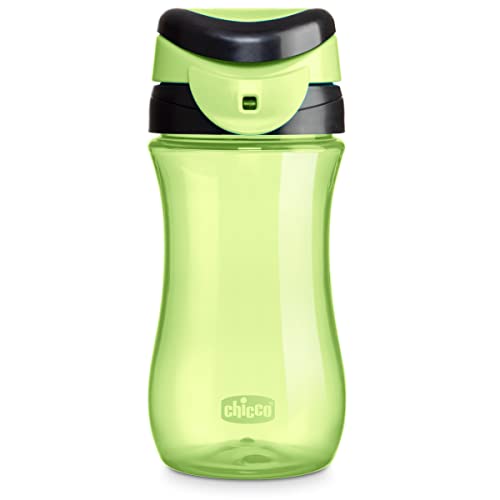 Chicco 12oz. My Tumbler Open Rim Water Bottle with Free-Flow Spout | Spill Proof when Lid is Closed | Flip-Up Carry Handle | Top-Rack Dishwasher Safe | Easy to Hold Toddler Cup | Green | 2+ Years