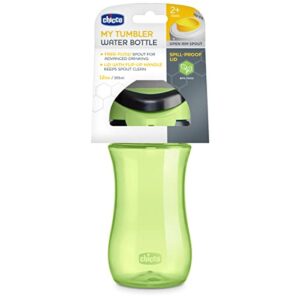 Chicco 12oz. My Tumbler Open Rim Water Bottle with Free-Flow Spout | Spill Proof when Lid is Closed | Flip-Up Carry Handle | Top-Rack Dishwasher Safe | Easy to Hold Toddler Cup | Green | 2+ Years