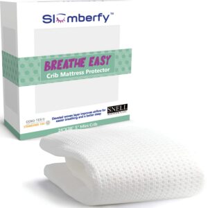 breathable mini crib waterproof mattress protector pad- hypoallergenic - noiseless - washable- breath easy, babies and toddlers, lab tested - mini crib size 24"x38" by slumberfy