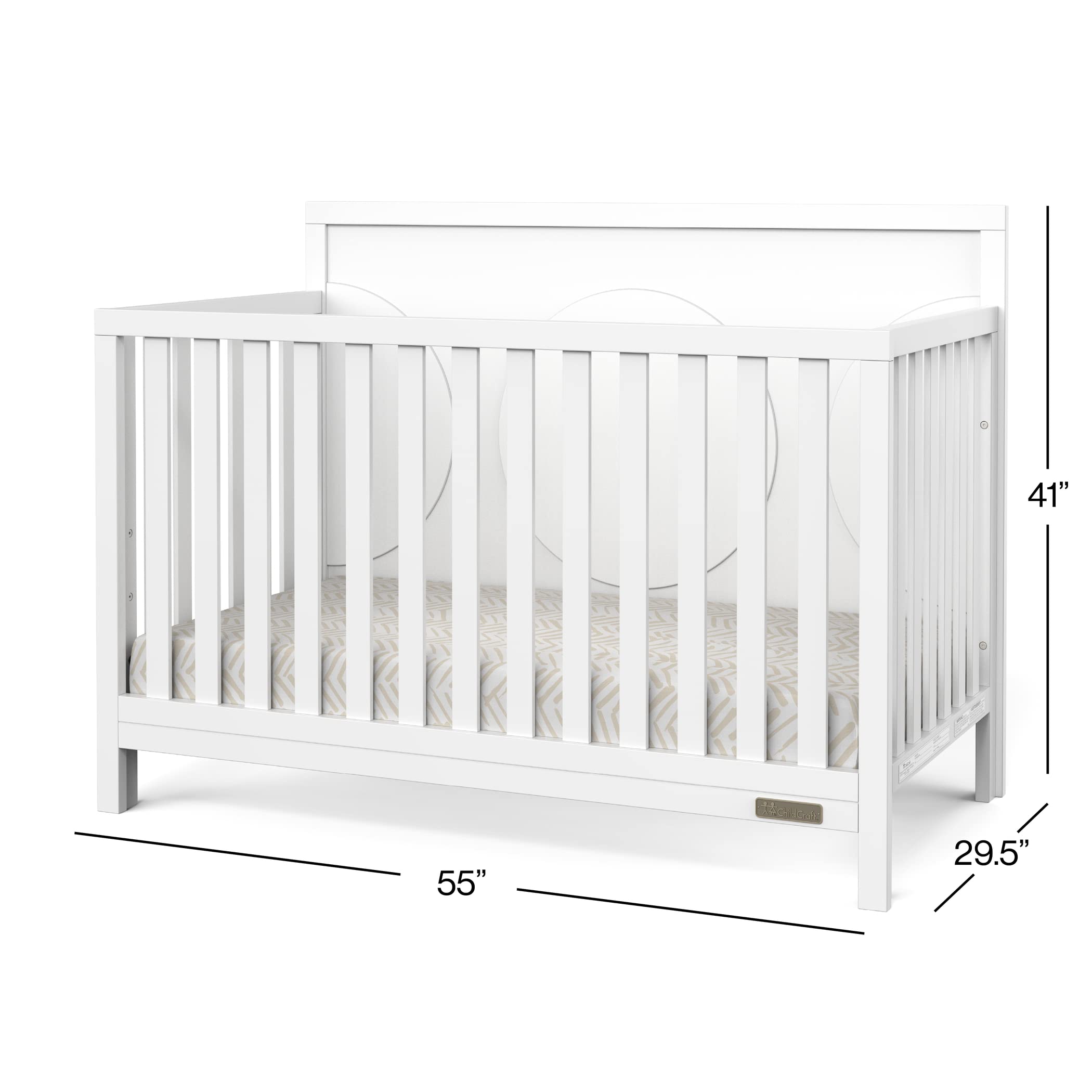 Child Craft Orbit Crib, Dresser and Chest Nursery Set, 3-Piece, Includes 4-in-1 Convertible Crib, Dresser and Chest, Grows with Your Baby (Matte White)