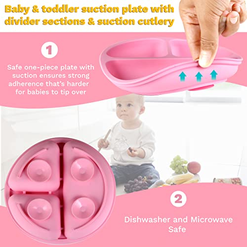 CHUPcheek Silicone Baby Feeding Set, Suction Plates for Baby, Adjustable Baby Bibs, Soft Spoon & Spork Suitable for Toddlers & Kids