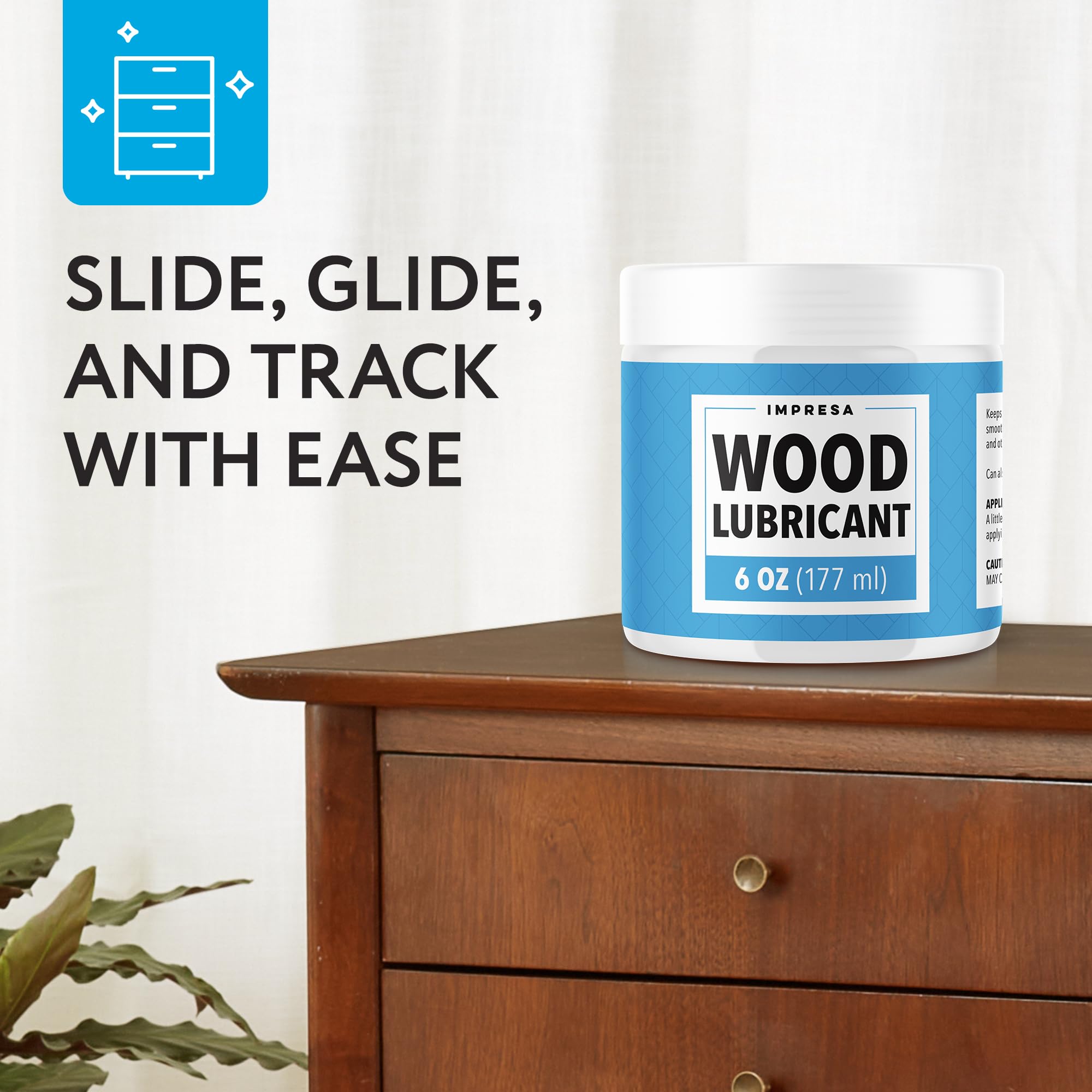 IMPRESA Wood Lubricant for Home DIY Projects - Multi-Purpose Semi Paste Wax for Wood - Drawer & Door Hinge Lubricant - Loosen Drawer Slide - Restore & Preserve Wooden Slide -Non Spray Lubricant - 6oz