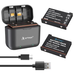 artman x3 battery kit for insta360, 2-pack 1800mah one x3 battery and dual usb charger compatible with insta360 x3 action camera (battery charger hub with 2 batteries)