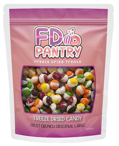 Fruit Crunch Original Candy Freeze Dried 16 oz 1 pound - Assortment Strawberry, Orange, Lemon, Grape, Lime Flavors Large 1lb Big Bag Pouch - Ideal Gift Snack 16oz