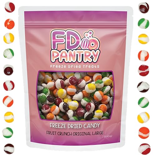 Fruit Crunch Original Candy Freeze Dried 16 oz 1 pound - Assortment Strawberry, Orange, Lemon, Grape, Lime Flavors Large 1lb Big Bag Pouch - Ideal Gift Snack 16oz