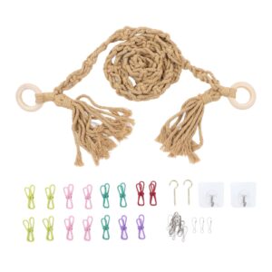 cotton boho macrame stuffed animal hanging chain- strong toy organizer storage chain 59" handmade plush toys hanging chain with 15 metal clips & 2 hook wall toy storage chain decor for toys hats
