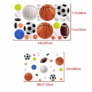 AnFigure Sport Wall Stickers Boys Wall Decals Baseball Soccer Basketball Football Hockey Badminton Wall Decor Boys Bedroom Nursery Playroom Classroom Living Room Wall Decorations