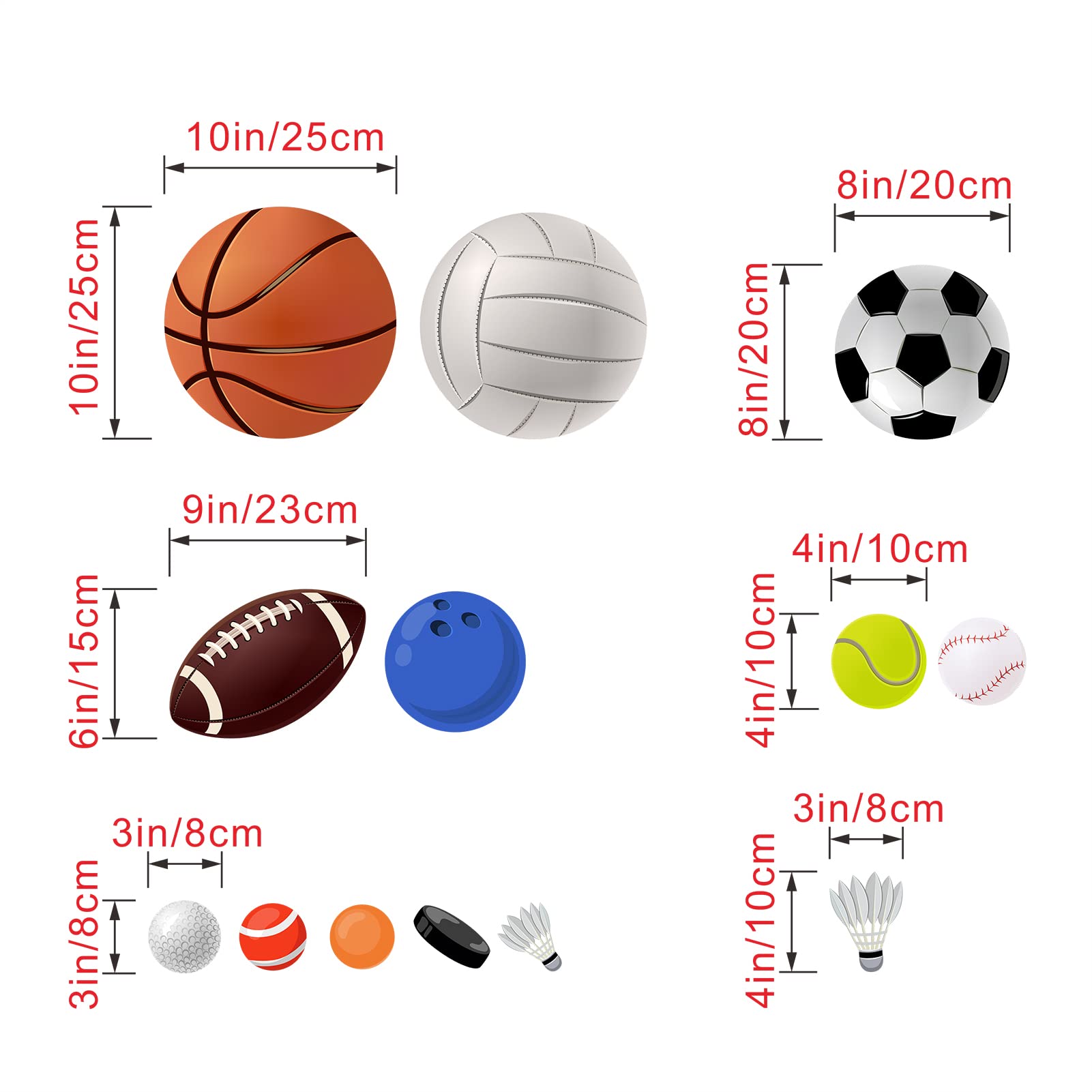 AnFigure Sport Wall Stickers Boys Wall Decals Baseball Soccer Basketball Football Hockey Badminton Wall Decor Boys Bedroom Nursery Playroom Classroom Living Room Wall Decorations