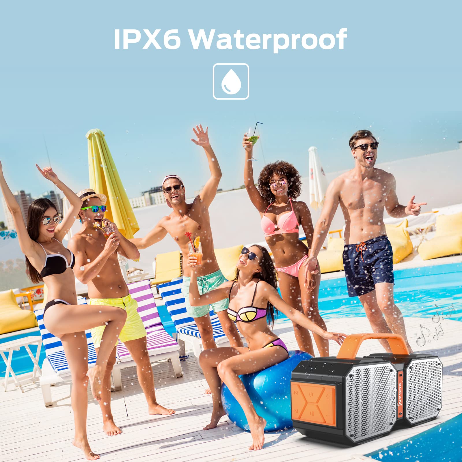 BUGANI M83 Speaker IPX6 Waterproof Portable LargeWireless Speaker,Bluetooth 5.2, Wireless Two Pairing,24H Playtime,Suitable for Family Gatherings and Outdoor