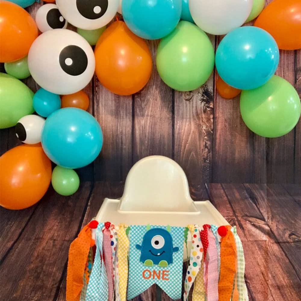 Monster Balloon Garland Arch Kit, 110pcs Eyeball Balloons, Orange, Caribbean Blue, Lime Latex Balloon Arch for Kids Monster Themed Birthday,Little Monster Birthday, Little Monster is Turning One