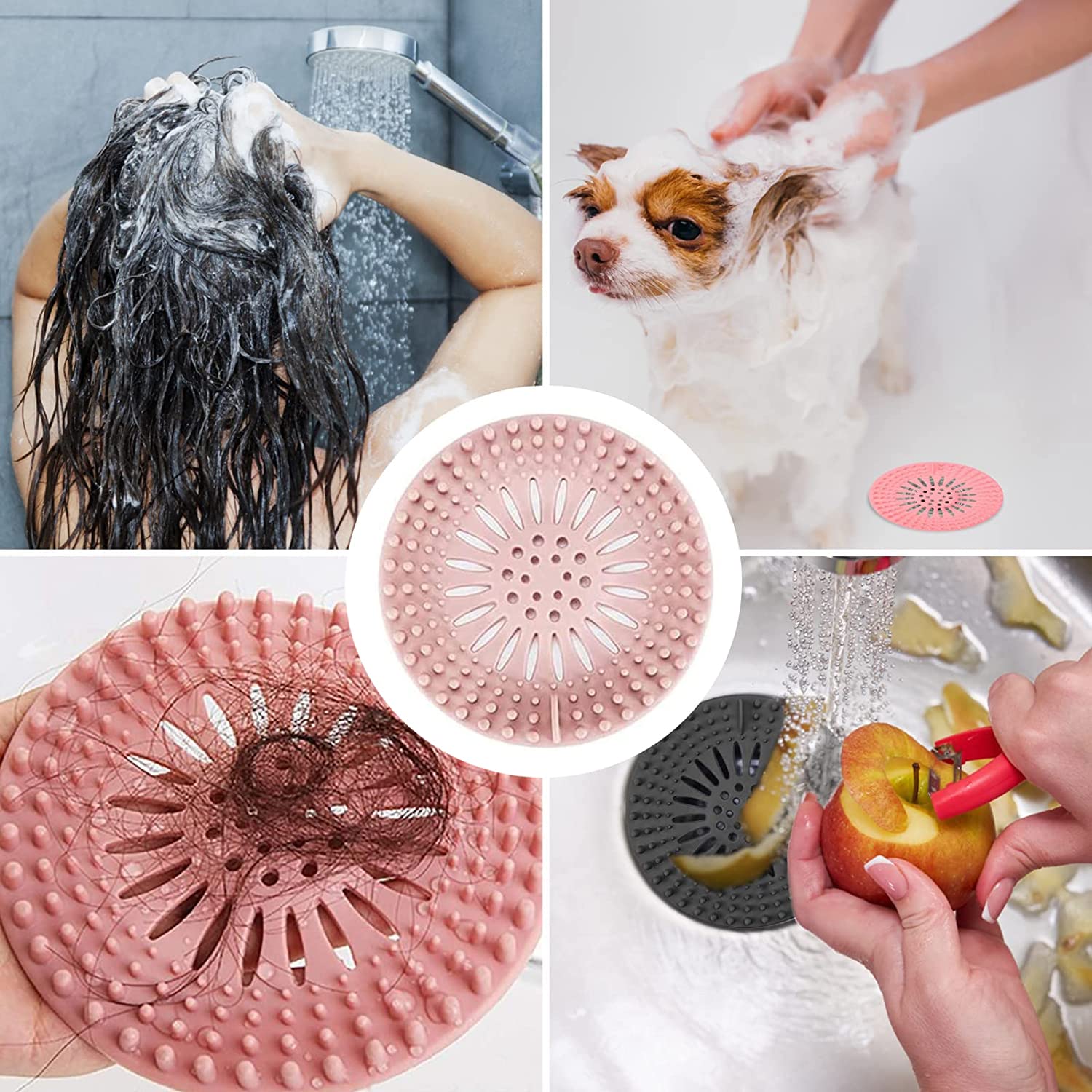 Drain Hair Catcher, Durable Silicone Hair Stopper for Shower Drain Cover Bathroom Tub, Drain Strainer to Catch Hair Easy to Install and Clean Suit for Bathtub Kitchen Sink Shower Floor (4Pcs)