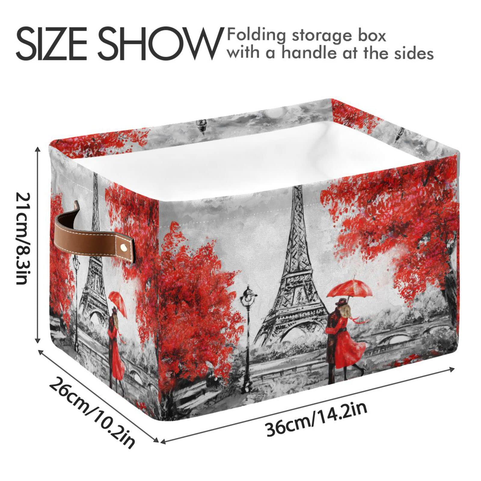 ALAZA Oil Painting Paris Eiffel Tower Large Storage Basket with Handles Foldable Decorative 1 Pack Storage Bin Box for Organizing Living Room Shelves Office Closet Clothes