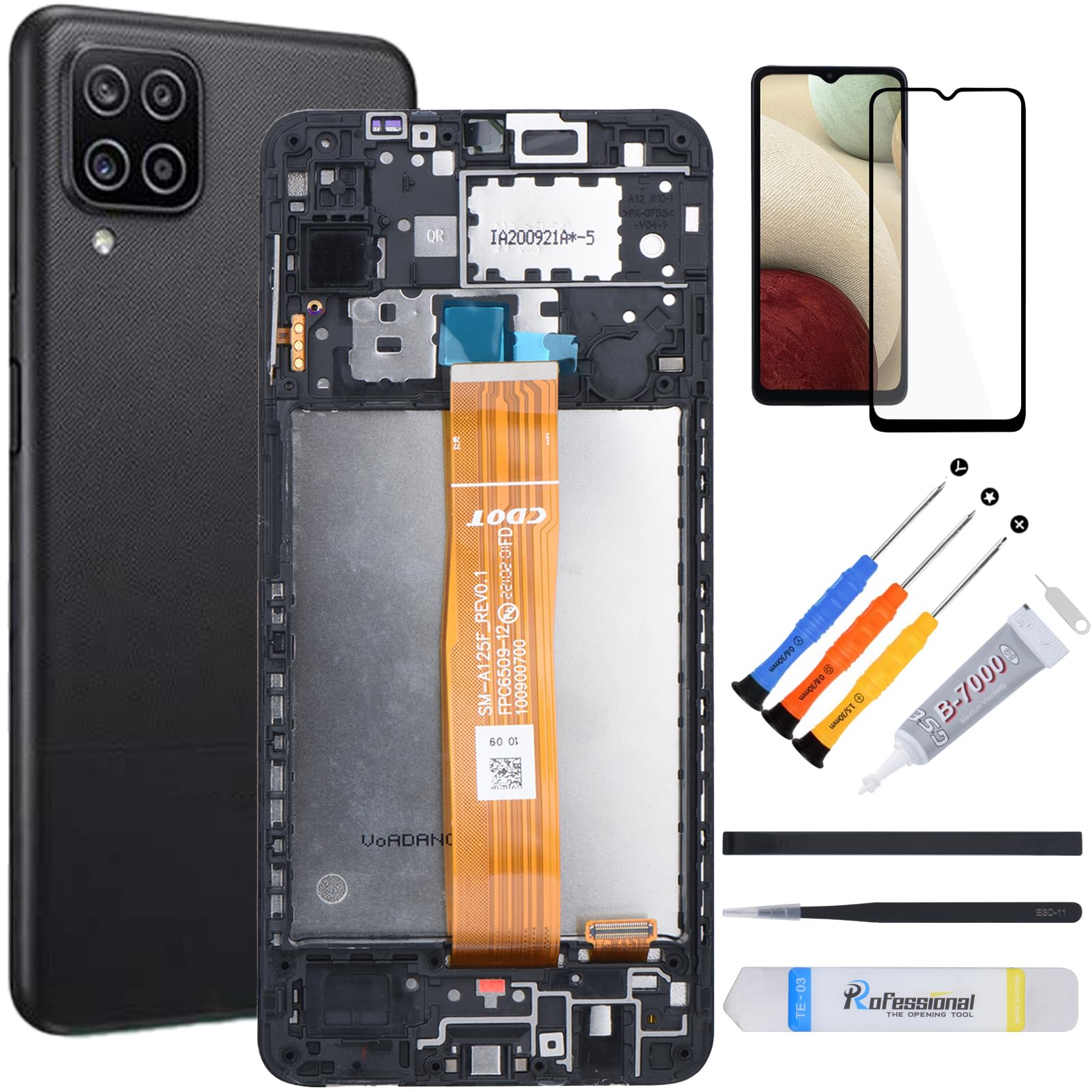 for Samsung Galaxy A12 SM-A125U/A125F/A127DL Display Digitizer Screen Replacement Kit with Frame and Repair Tool