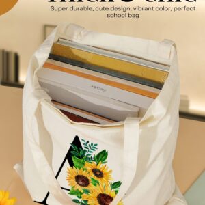 AUSVKAI Canvas Tote Bag Aesthetic for Women, Cute Sunflower Initial Trendy Monogram Personalized Initial Birthday Reusable Cloth Cotton Bags with Handle for Grocery College Shopping Beach