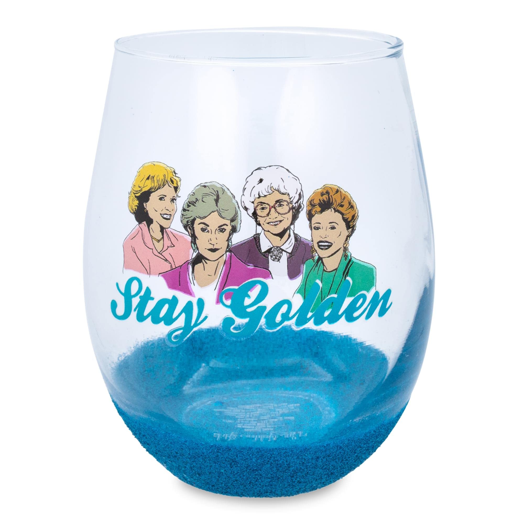 The Golden Girls "Stay Golden" Glitter Teardrop Stemless Wine Glass | Tumbler Cup For Mimosas, Cocktails | Holds 20 Ounces