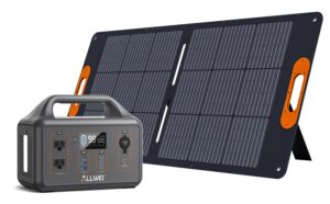 allwei solar generator 500w(peak 1000w) with 100w solar panel, portable power station 461wh, 2 ac outlet, pd60w usb-c, backup lithium battery for camping cpap home outdoor emergency power outage
