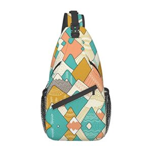 ffexs mountains print cross chest bag diagonally hiking daypack crossbody shoulder bag sling backpack outdoor cycling bag
