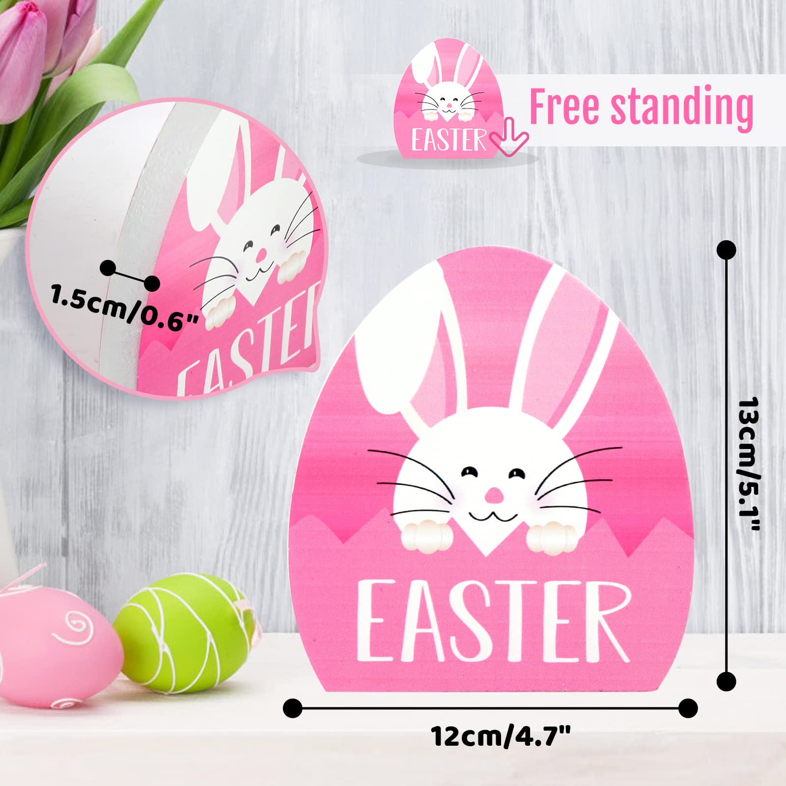 Ryangic Wooden Easter Egg Decorations for The Home Easter Table Decor, 4PCS Cute Easter Egg Decor with Double sided painted Spring Decorations Easter Tiered Tray Decor for Party Favors Tabletop Indoor