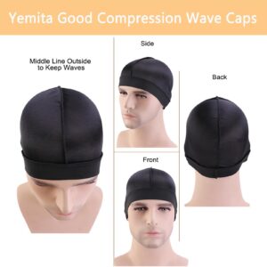 Yemita Wave Cap, Silky Stocking Wave Cap for Men, Silk Durag Good Compression Cap for Waves 3Pcs Black