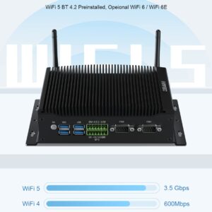 FANPEEC Core i5 8260U Fanless PC Windows 11 Pro Mini PC 8GB RAM 128GB SSD, Industrial PC 4K HD+HD+DP, WiFi 5, BT 4.2, GPIO, 2xGigabit LAN, Desktop PC Wake On LAN, Mini Computer