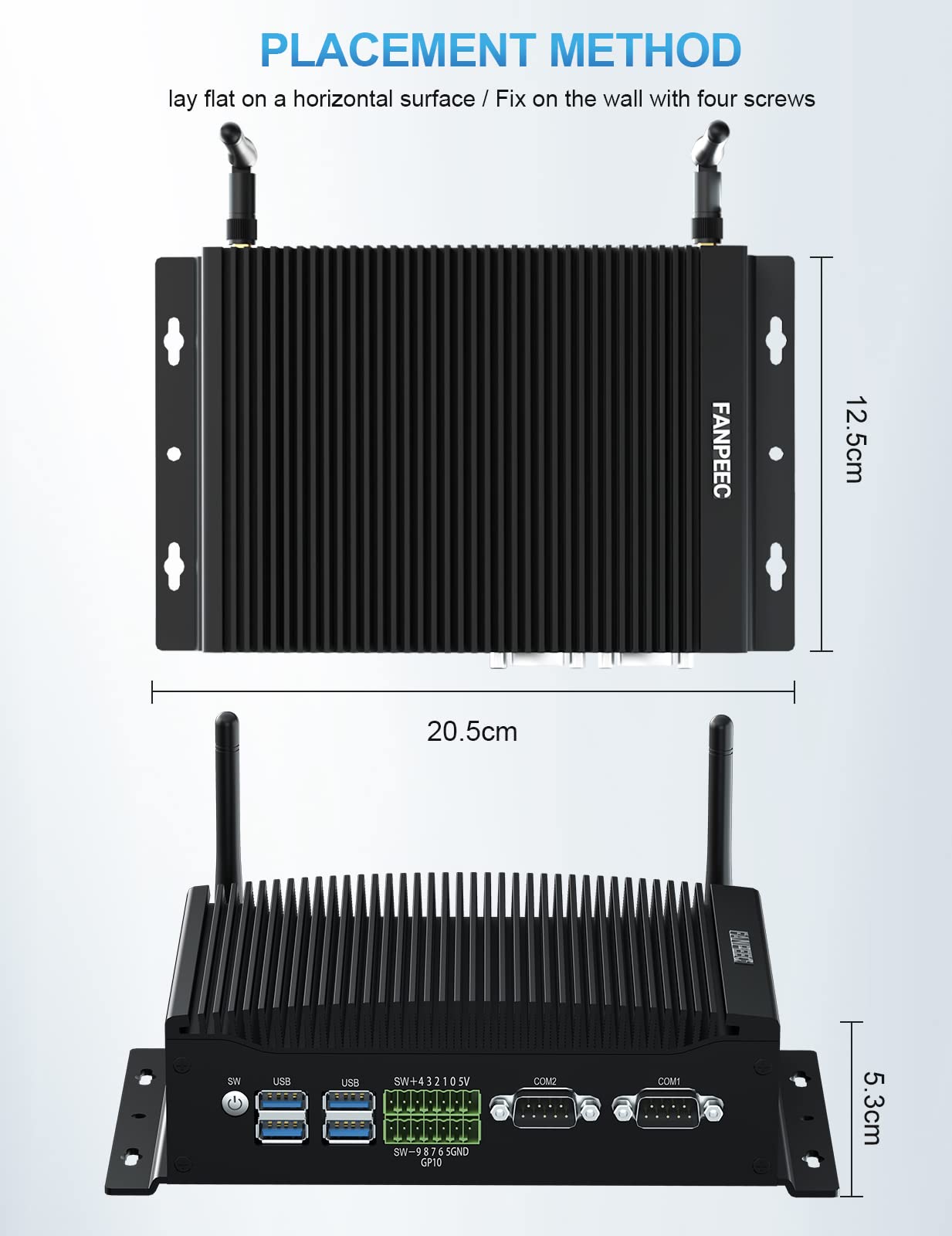 FANPEEC Core i5 8260U Fanless PC Windows 11 Pro Mini PC 8GB RAM 128GB SSD, Industrial PC 4K HD+HD+DP, WiFi 5, BT 4.2, GPIO, 2xGigabit LAN, Desktop PC Wake On LAN, Mini Computer