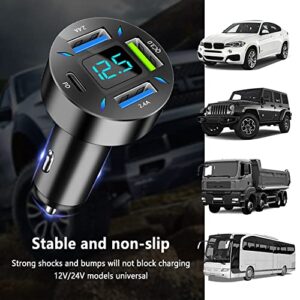 Car Charger 66W Super Fast Charging with USB PD&QC 3.0(Voltmeter&LED Lights) Universal Quick Charge for 12-24V Car Cigarette Lighter Plug,Compatible with iPhone 14 13 12,S22 S21 S20,iPad (BK351)