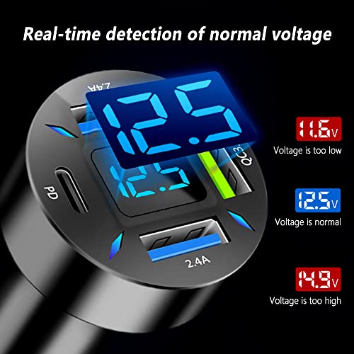 Car Charger 66W Super Fast Charging with USB PD&QC 3.0(Voltmeter&LED Lights) Universal Quick Charge for 12-24V Car Cigarette Lighter Plug,Compatible with iPhone 14 13 12,S22 S21 S20,iPad (BK351)