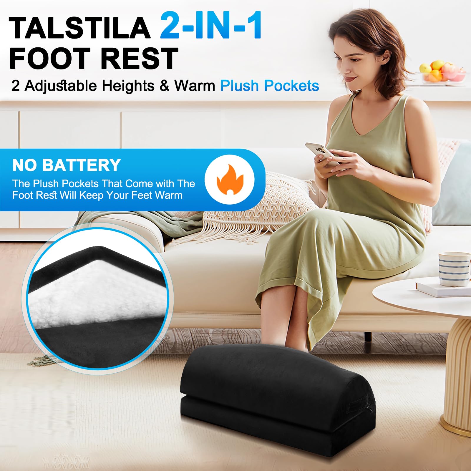 TALSTILA Foot Rest for Under Desk at Work, Office Desk Accessories - Foot Stool, Ergonomic Adjustable Memory Foam Footrest, Under Desk Footrest, for Office Desk & Office Chair - Back & Leg Pain Relief