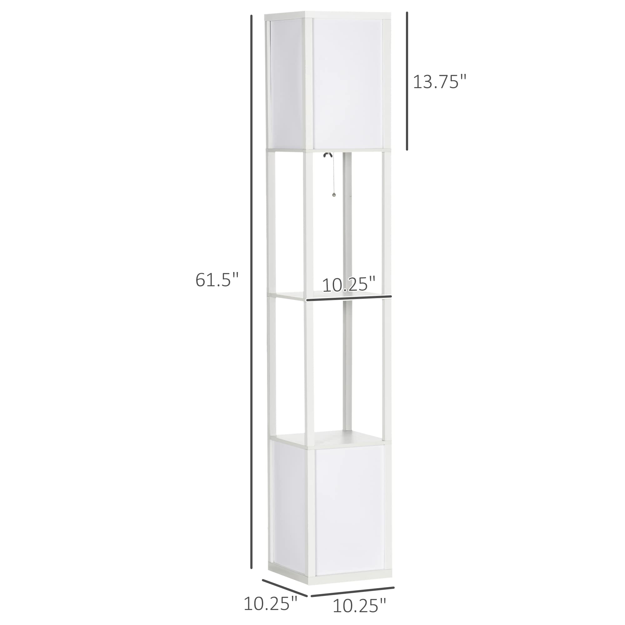 HOMCOM Modern Floor Lamp with Shelves & Dual Ambient Lighting, Tall Standing Lamp for Living Room, Bedroom with Fabric Lampshade (Bulb not Included), White