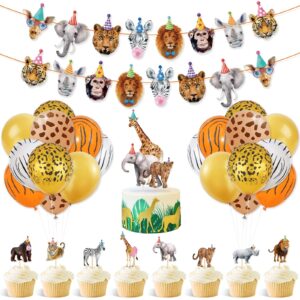 safari animals party decorations party animals birthday banner cake cupcake toppers and balloons for boys girls wild jungle animals birthday supplies