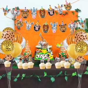 Safari Animals Party Decorations Party Animals Birthday Banner Cake Cupcake Toppers and Balloons for Boys Girls Wild Jungle Animals Birthday Supplies