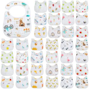 hicarer 36 pack muslin baby bibs bulk adjustable newborn toddler drool snap bibs 8 layers cotton baby boy girl bibs (u shape)